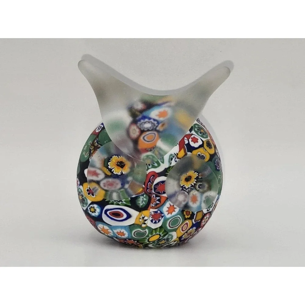 Murano Glass Millefiori Owl Figurine Frosted Paperweight‎ 2.75
